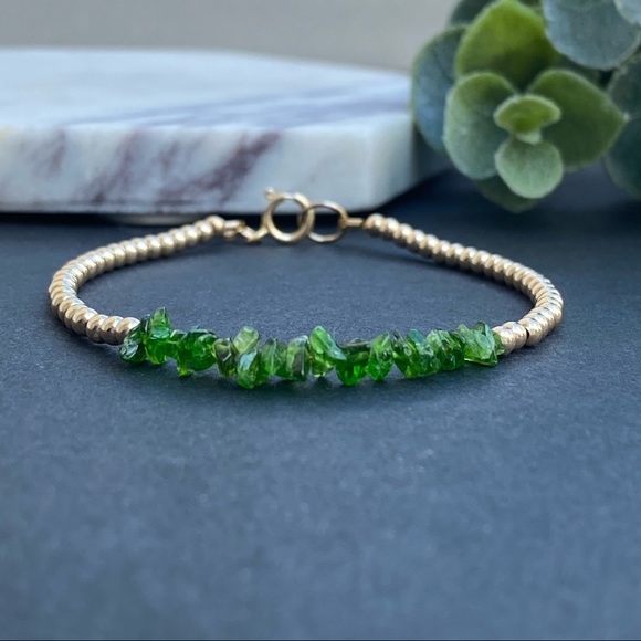 Chrome Diopside Bracelet 14k Gold filled beaded bracelet dainty stack bracelet - Picture 1 of 7